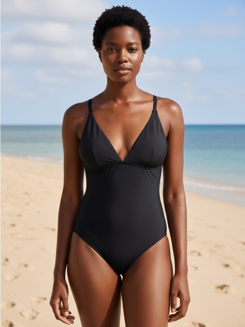 NEW Cupshe Black V-Neck One-Piece Swimsuit Size XL
